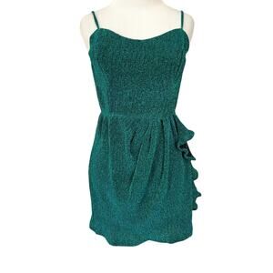Lulus Womens Mini Dress S Green Metallic Ruffle Glam Party Holiday New Years Eve
